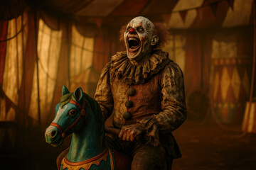 clown rides a circus horse