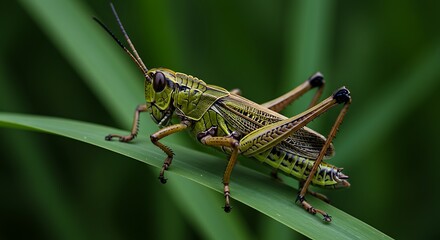 Fototapeta premium Grasshopper on leaf closeup