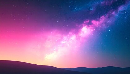 Fototapeta premium Serene Nightscape with Vibrant Pink and Blue Milky Way Galaxy.
