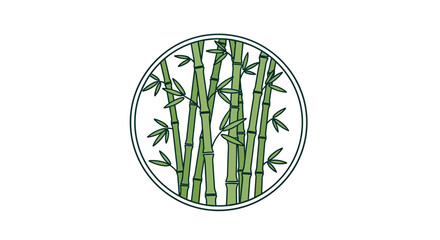 Obraz premium Vibrant green bamboo stalks artfully arranged within a serene circular frame, a minimalist graphic illustration symbolizing natural growth, peace, and Asian-inspired tranquility