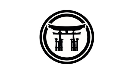 Elegant Japanese Torii Gate Emblem A Monochromatic Graphic Representation of an Iconic Cultural Symbol, Ideal for Design Projects, Logos, and Branding with an Asian Theme