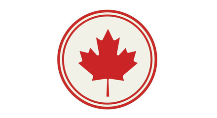 Vibrant red maple leaf emblem with a classic double-ring border, symbolizing Canadian national pride, identity, and heritage in a clean, isolated graphic design
