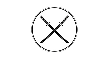 Minimalist graphic emblem featuring two traditional crossed Japanese swords, symbolizing strength and martial arts heritage, ideal for cultural designs and vector artwork
