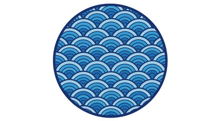 Elegant blue Japanese wave pattern in a circular graphic design, evoking serene ocean aesthetics and traditional ornamental artistry. A versatile design element