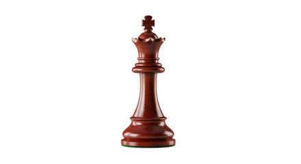 A single brown chess queen piece stands tall, isolated on transparent background, exuding strategy and power in the classic game of intellect and skill