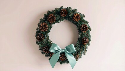 Festive Pine Cone Wreath with Teal Bow Home Decor.