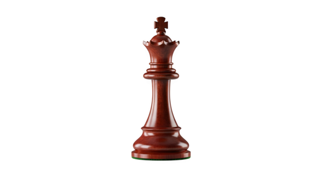 A single brown chess queen piece stands tall, isolated on transparent background, exuding strategy and power in the classic game of intellect and skill