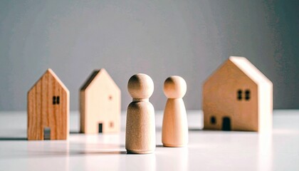 Wooden Figures Choosing Between Houses Real Estate Selection.