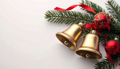 Festive Gold Bells and Red Ornaments Christmas Decoration.