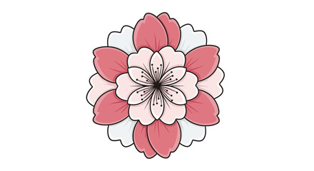 Elegant Japanese-inspired floral illustration showcasing a delicate, multi-layered pink and white blossom, symbolizing nature's gentle awakening and serene beauty