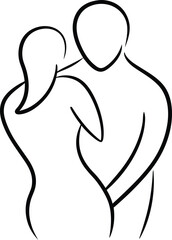 abstract line art couple hugging silhouette illustration on transparent