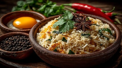 Delicious spiced fried rice bowl high resolution picture