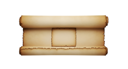 Antique scroll isolated on transparent background, perfect for historical documents, maps, or ancient texts, adding a touch of vintage elegance