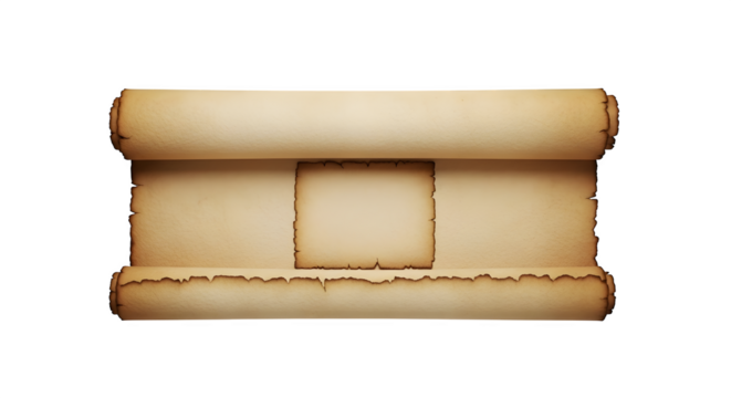 Antique scroll isolated on transparent background, perfect for historical documents, maps, or ancient texts, adding a touch of vintage elegance - Powered by Adobe