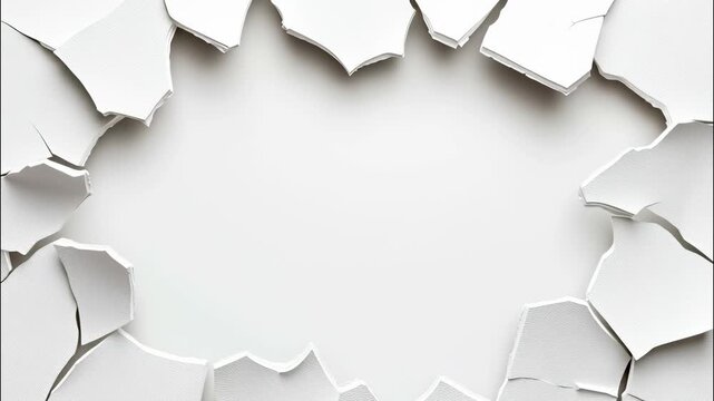 White an surface creating cracked oval frame an empty background, ideal for images inserting or text video 4k