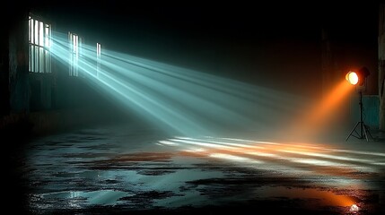 Dramatic spotlight beam through darkness high resolution picture