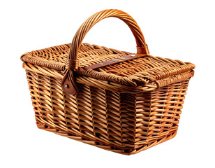 Rectangular wicker picnic basket with handle