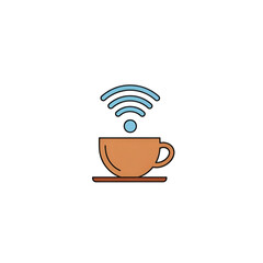 A simple vector icon of a coffee cup with a wifi symbol, representing a wifi cafe or wireless internet access, icon, icon set