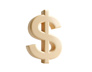 3D rendered, light beige dollar sign, isolated on black