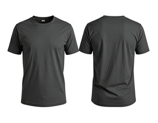 Front and back view of a plain, charcoal gray t-shirt (1)