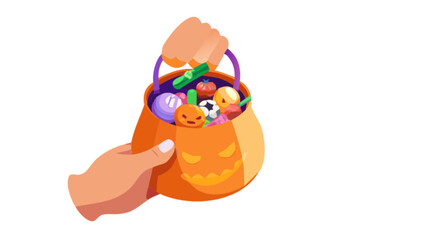 Halloween trick or treat candy bucket illustration for kids and holiday celebration vector graphic design