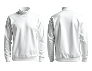 Blank white turtleneck sweatshirt, front and back views