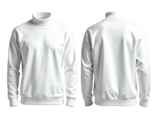 Blank white turtleneck sweatshirt, front and back views