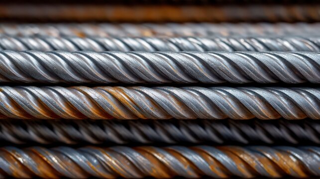 Close-up of metal rods showing their texture and structural strength, highlighting industrial materials and construction elements.