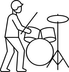 continuous line art musician playing drums illustration on transparent