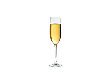 Champagne flute, filled with golden bubbly liquid