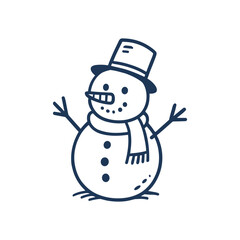 Charming snowman vector illustration with a top hat and scarf, showcasing a classic winter symbol. The snowman is smiling with twig arms, perfect for holiday themed designs.