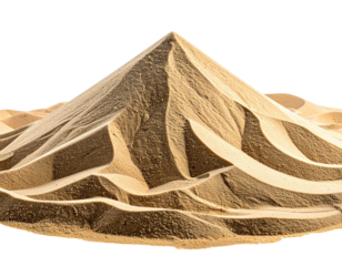 A large pile of light beige sand, sculpted into a pyramid shape