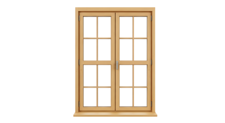 Isolated Wooden Double Window with Six Panes, 3D Render Illustration isolated PNG with Transparent Background