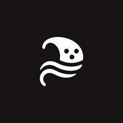 Minimalist Ghost Character Over Floating Waves Vector Design