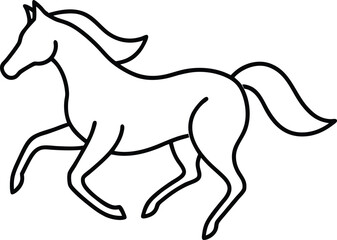 continuous line art running horse illustration on transparent