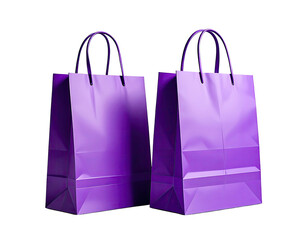 Two identical, vibrant purple paper shopping bags, angled, with dark handles