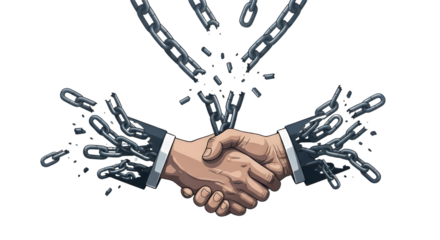 Handshake breaking chain conceptual illustration isolated PNG with Transparent Background