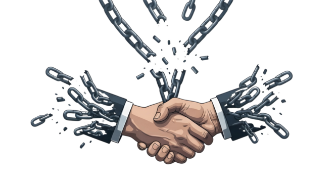 Handshake breaking chain conceptual illustration isolated PNG with Transparent Background