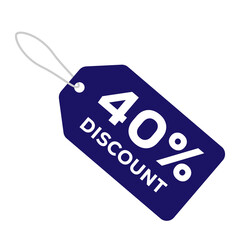 Dark blue tag with 40 discount isolated on transparent background