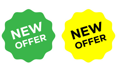 Green and yellow starbursts with new offer text isolated on transparent background