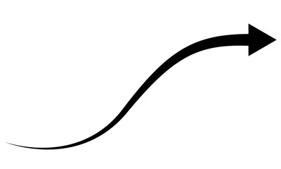 Curved black arrow isolated on transparent background