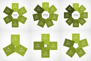 Set of creative infographic templates with 3, 4, 5, 6, 7 and 8 options, parts or processes.