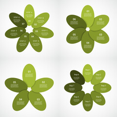 Set of creative infographic templates with 5, 6, 7 and 8 options, parts or processes.