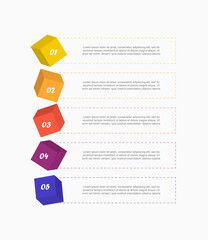 Step by step vertical infographic template with 5 options, parts or processes.