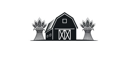Rustic barn silhouette with wheat stalks on either side a classic farm building emblem perfect for agricultural branding isolated on transparent background © PixelSaga MH2 