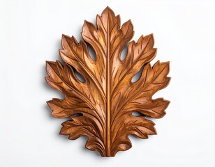 Intricate, hand-carved wooden leaf wall d?cor; rich, amber tone; detailed veining and symmetrical design