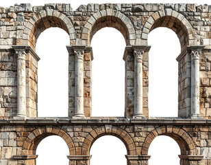 Ancient stone wall with arched openings and columns
