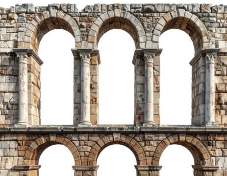 Ancient stone wall with arched openings and columns