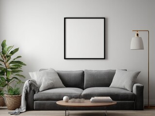 Modern living room mockup with empty frame