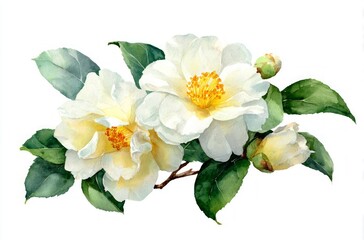 Obraz premium Watercolor Camellias: A Delicate Floral Study